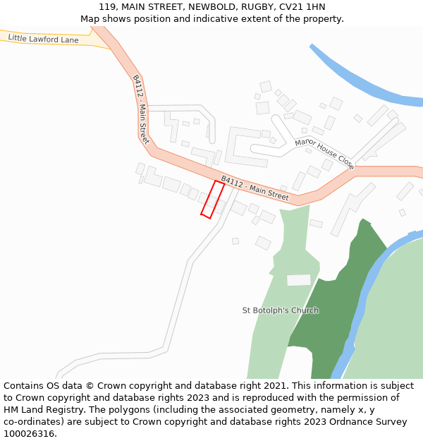 119, MAIN STREET, NEWBOLD, RUGBY, CV21 1HN: Location map and indicative extent of plot