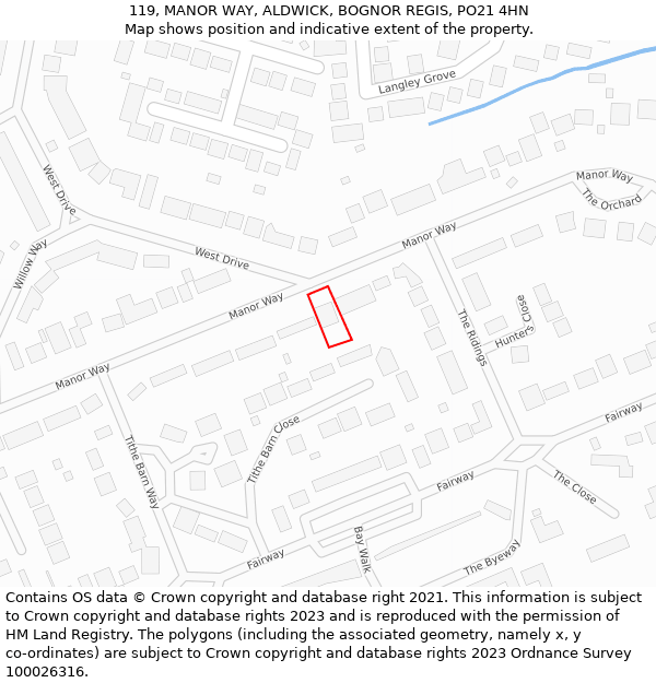 119, MANOR WAY, ALDWICK, BOGNOR REGIS, PO21 4HN: Location map and indicative extent of plot