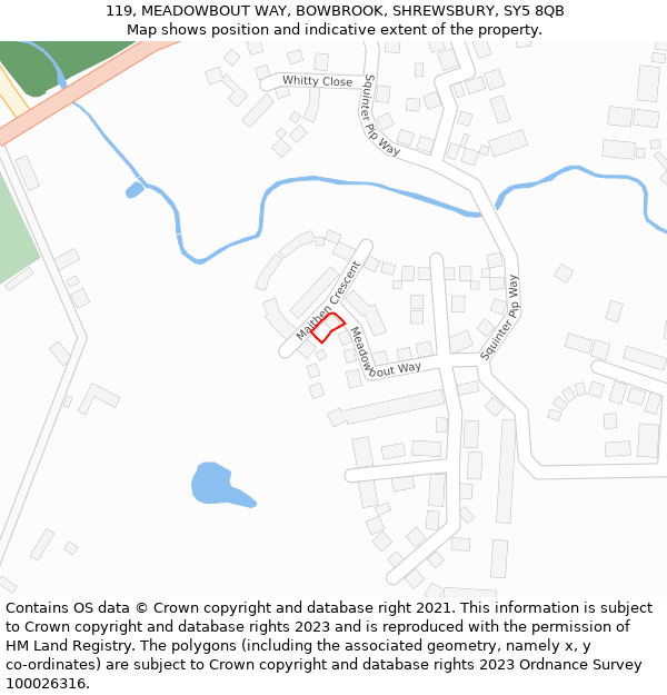 119, MEADOWBOUT WAY, BOWBROOK, SHREWSBURY, SY5 8QB: Location map and indicative extent of plot