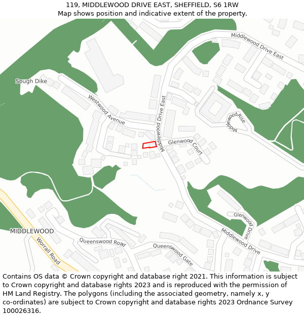 119, MIDDLEWOOD DRIVE EAST, SHEFFIELD, S6 1RW: Location map and indicative extent of plot