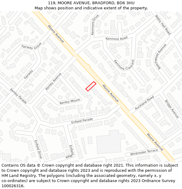 119, MOORE AVENUE, BRADFORD, BD6 3HU: Location map and indicative extent of plot