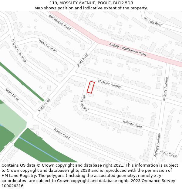 119, MOSSLEY AVENUE, POOLE, BH12 5DB: Location map and indicative extent of plot