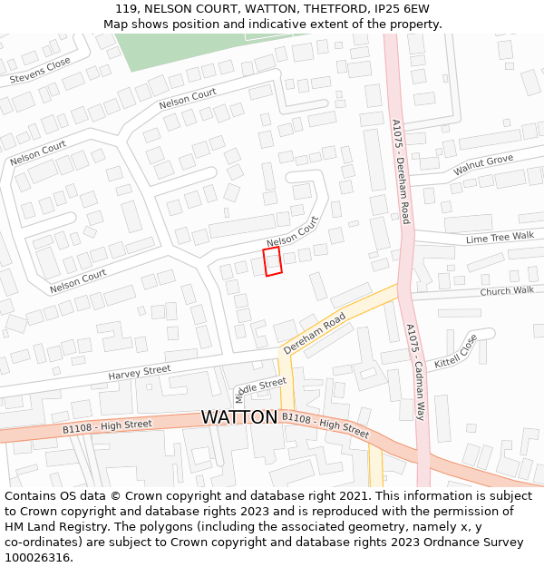 119, NELSON COURT, WATTON, THETFORD, IP25 6EW: Location map and indicative extent of plot