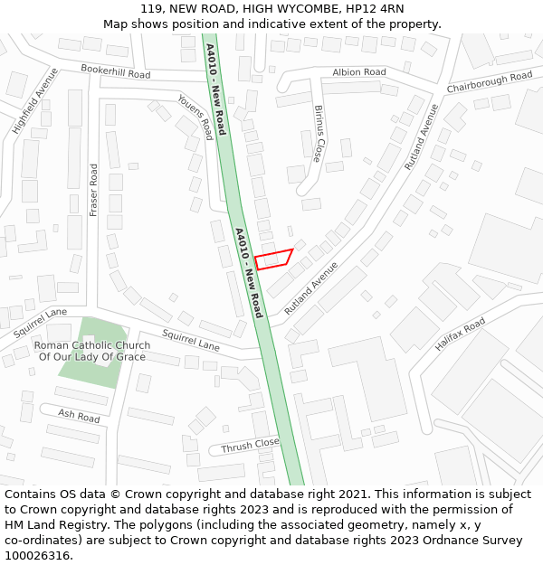 119, NEW ROAD, HIGH WYCOMBE, HP12 4RN: Location map and indicative extent of plot