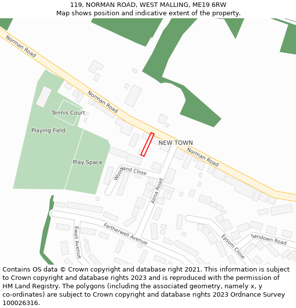 119, NORMAN ROAD, WEST MALLING, ME19 6RW: Location map and indicative extent of plot