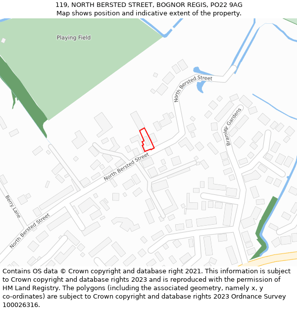 119, NORTH BERSTED STREET, BOGNOR REGIS, PO22 9AG: Location map and indicative extent of plot