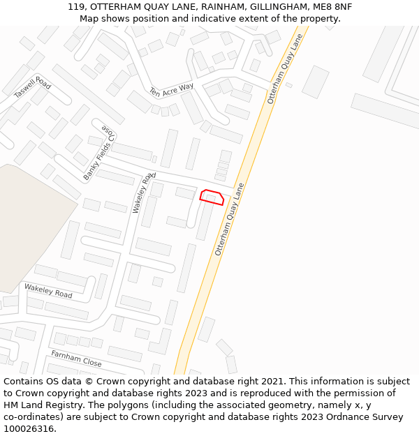 119, OTTERHAM QUAY LANE, RAINHAM, GILLINGHAM, ME8 8NF: Location map and indicative extent of plot