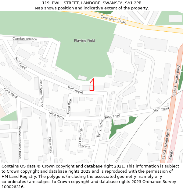 119, PWLL STREET, LANDORE, SWANSEA, SA1 2PB: Location map and indicative extent of plot