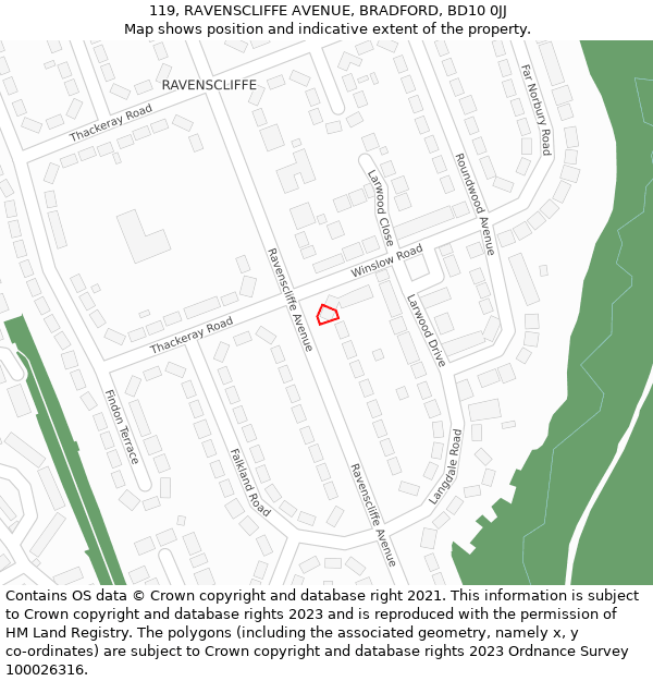 119, RAVENSCLIFFE AVENUE, BRADFORD, BD10 0JJ: Location map and indicative extent of plot