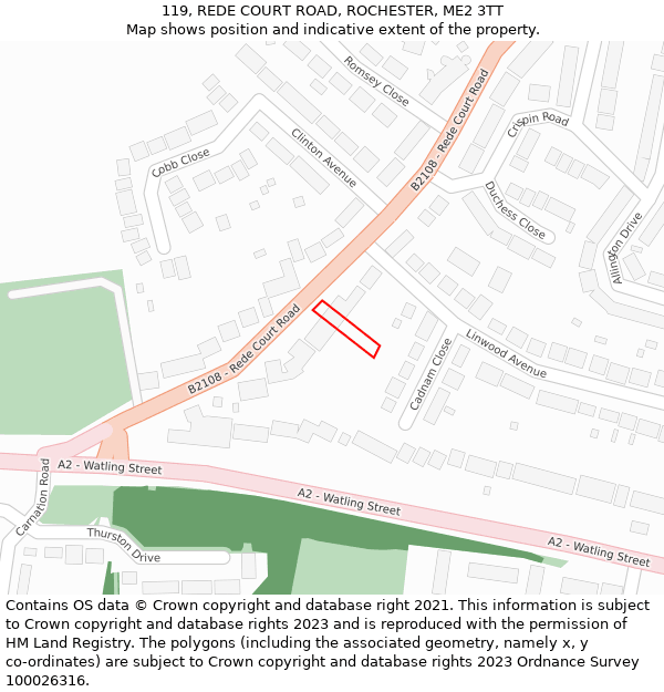 119, REDE COURT ROAD, ROCHESTER, ME2 3TT: Location map and indicative extent of plot