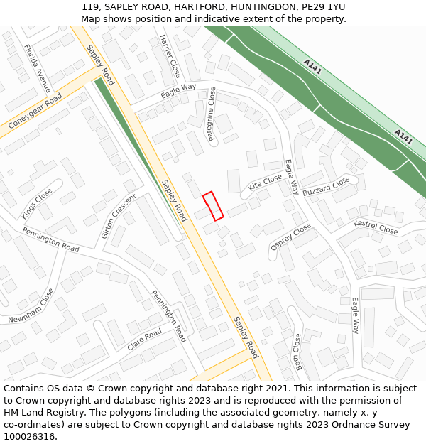 119, SAPLEY ROAD, HARTFORD, HUNTINGDON, PE29 1YU: Location map and indicative extent of plot