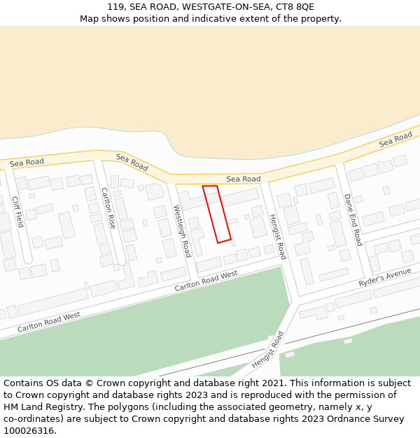 119, SEA ROAD, WESTGATE-ON-SEA, CT8 8QE: Location map and indicative extent of plot