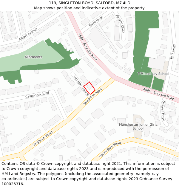 119, SINGLETON ROAD, SALFORD, M7 4LD: Location map and indicative extent of plot