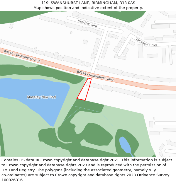 119, SWANSHURST LANE, BIRMINGHAM, B13 0AS: Location map and indicative extent of plot