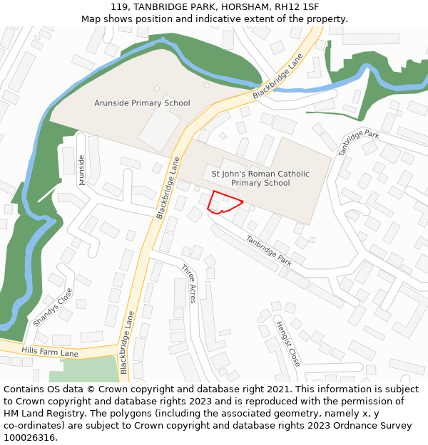 119, TANBRIDGE PARK, HORSHAM, RH12 1SF: Location map and indicative extent of plot