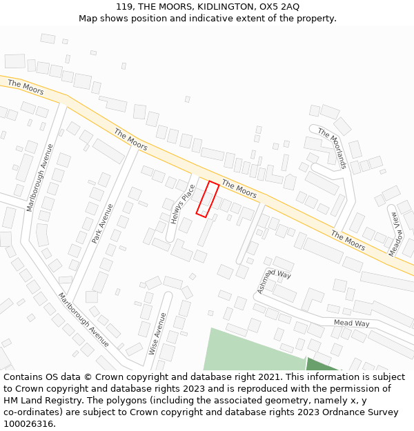 119, THE MOORS, KIDLINGTON, OX5 2AQ: Location map and indicative extent of plot