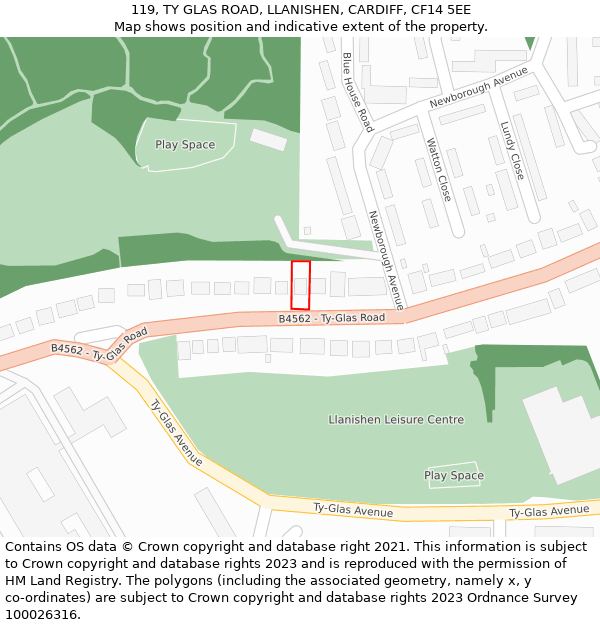 119, TY GLAS ROAD, LLANISHEN, CARDIFF, CF14 5EE: Location map and indicative extent of plot
