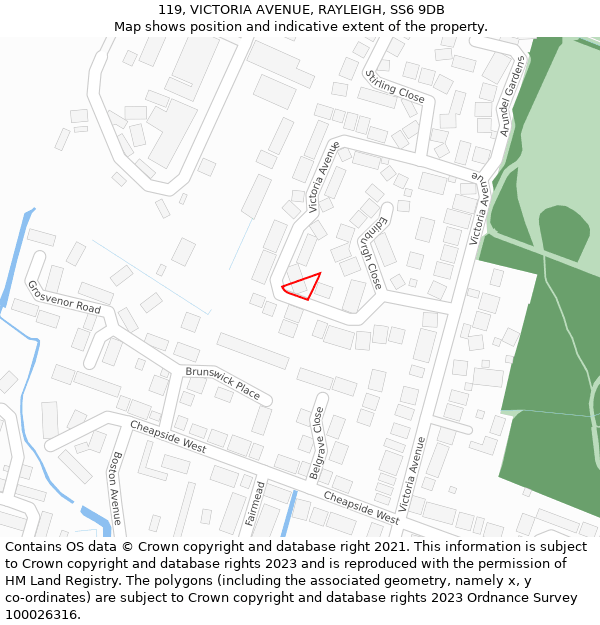 119, VICTORIA AVENUE, RAYLEIGH, SS6 9DB: Location map and indicative extent of plot