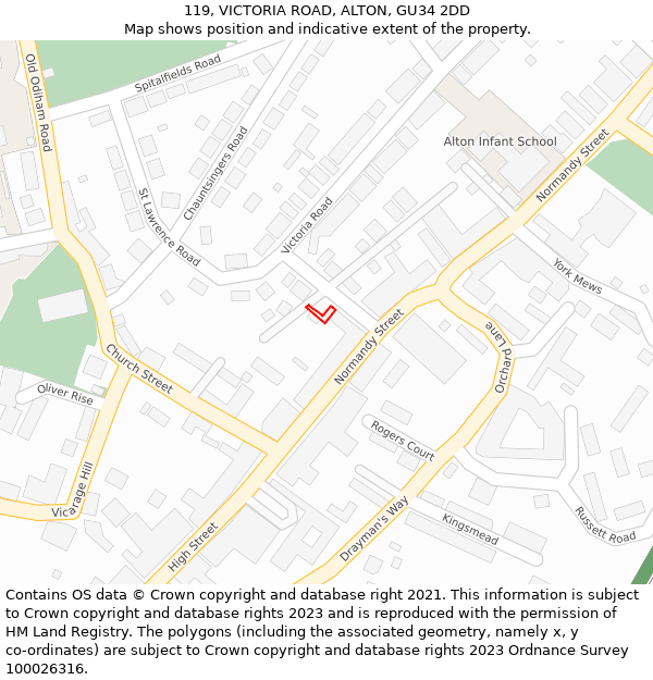 119, VICTORIA ROAD, ALTON, GU34 2DD: Location map and indicative extent of plot
