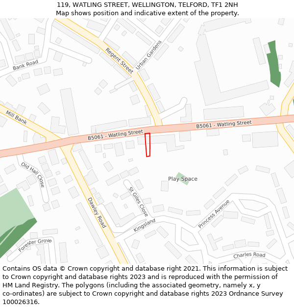 119, WATLING STREET, WELLINGTON, TELFORD, TF1 2NH: Location map and indicative extent of plot