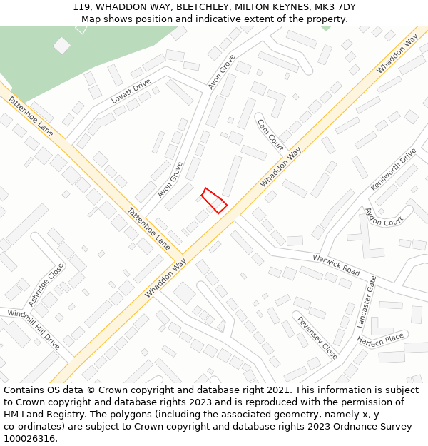 119, WHADDON WAY, BLETCHLEY, MILTON KEYNES, MK3 7DY: Location map and indicative extent of plot