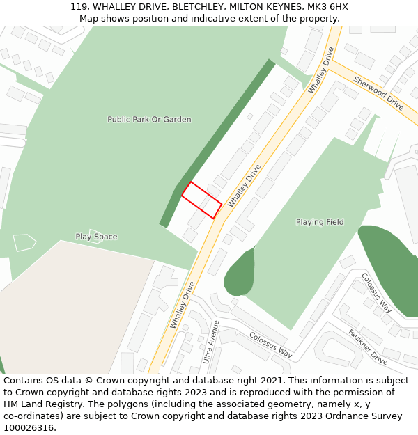 119, WHALLEY DRIVE, BLETCHLEY, MILTON KEYNES, MK3 6HX: Location map and indicative extent of plot