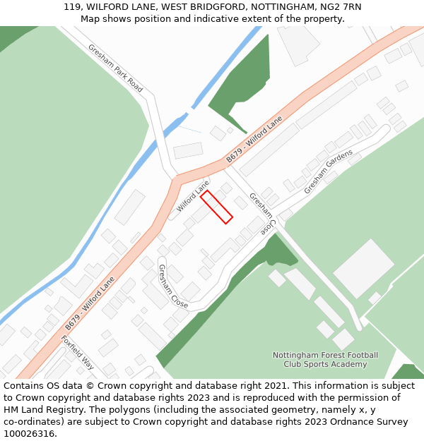 119, WILFORD LANE, WEST BRIDGFORD, NOTTINGHAM, NG2 7RN: Location map and indicative extent of plot