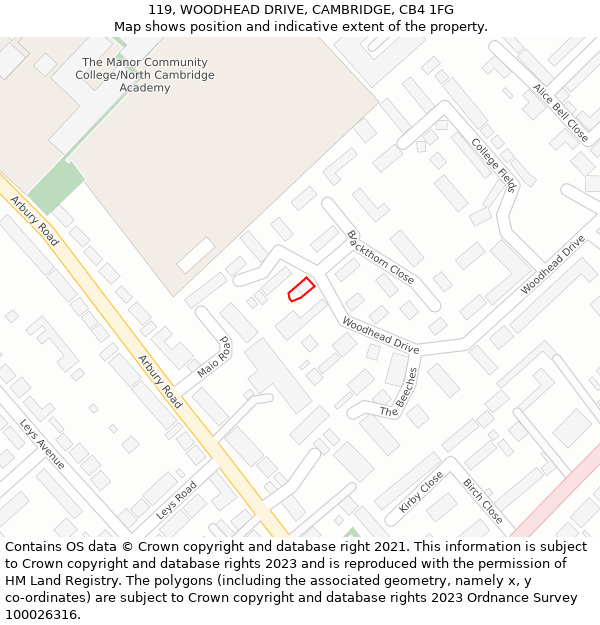 119, WOODHEAD DRIVE, CAMBRIDGE, CB4 1FG: Location map and indicative extent of plot