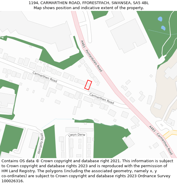 1194, CARMARTHEN ROAD, FFORESTFACH, SWANSEA, SA5 4BL: Location map and indicative extent of plot