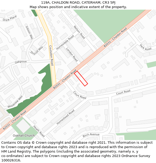 119A, CHALDON ROAD, CATERHAM, CR3 5PJ: Location map and indicative extent of plot