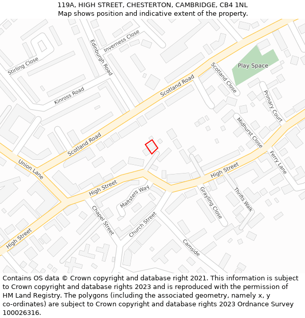 119A, HIGH STREET, CHESTERTON, CAMBRIDGE, CB4 1NL: Location map and indicative extent of plot