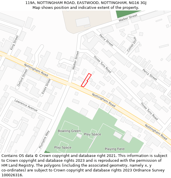 119A, NOTTINGHAM ROAD, EASTWOOD, NOTTINGHAM, NG16 3GJ: Location map and indicative extent of plot