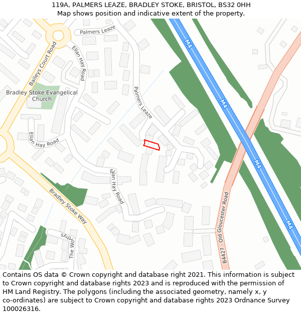 119A, PALMERS LEAZE, BRADLEY STOKE, BRISTOL, BS32 0HH: Location map and indicative extent of plot