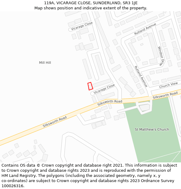 119A, VICARAGE CLOSE, SUNDERLAND, SR3 1JE: Location map and indicative extent of plot