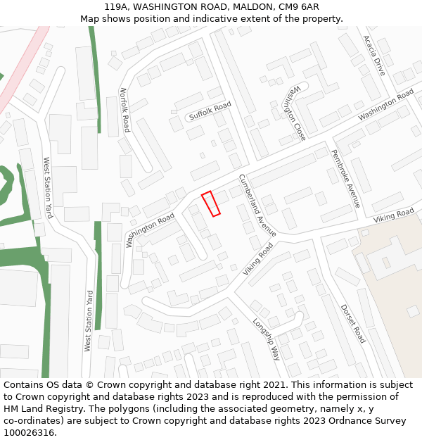 119A, WASHINGTON ROAD, MALDON, CM9 6AR: Location map and indicative extent of plot