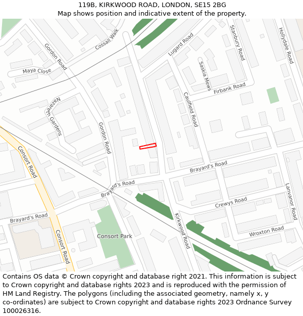 119B, KIRKWOOD ROAD, LONDON, SE15 2BG: Location map and indicative extent of plot