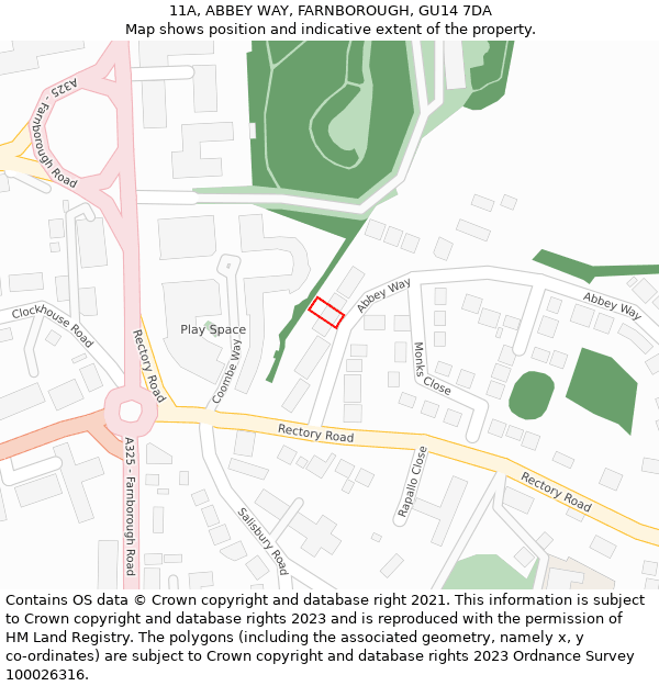 11A, ABBEY WAY, FARNBOROUGH, GU14 7DA: Location map and indicative extent of plot