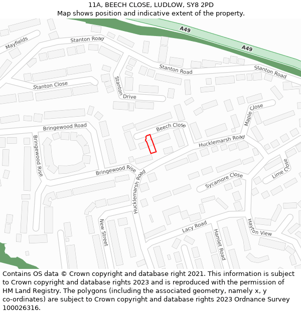 11A, BEECH CLOSE, LUDLOW, SY8 2PD: Location map and indicative extent of plot