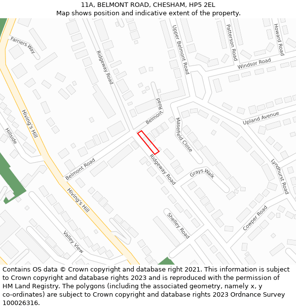 11A, BELMONT ROAD, CHESHAM, HP5 2EL: Location map and indicative extent of plot