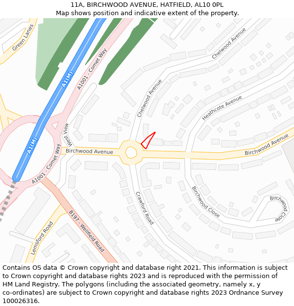 11A, BIRCHWOOD AVENUE, HATFIELD, AL10 0PL: Location map and indicative extent of plot