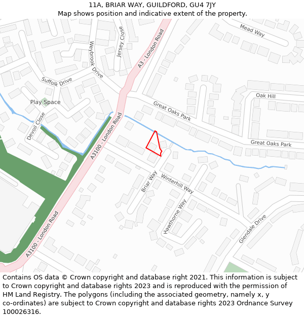 11A, BRIAR WAY, GUILDFORD, GU4 7JY: Location map and indicative extent of plot