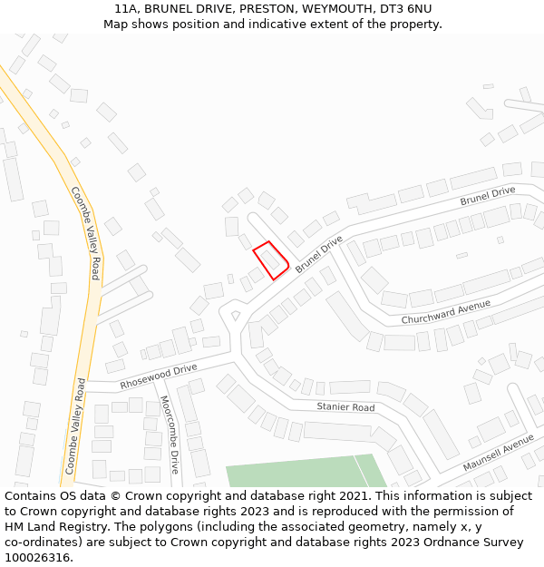 11A, BRUNEL DRIVE, PRESTON, WEYMOUTH, DT3 6NU: Location map and indicative extent of plot