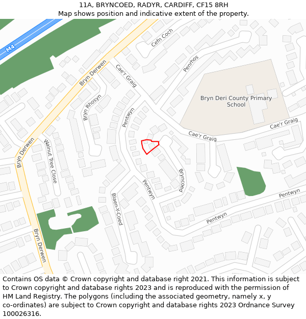 11A, BRYNCOED, RADYR, CARDIFF, CF15 8RH: Location map and indicative extent of plot