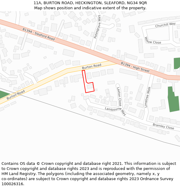 11A, BURTON ROAD, HECKINGTON, SLEAFORD, NG34 9QR: Location map and indicative extent of plot