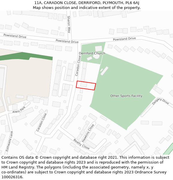 11A, CARADON CLOSE, DERRIFORD, PLYMOUTH, PL6 6AJ: Location map and indicative extent of plot