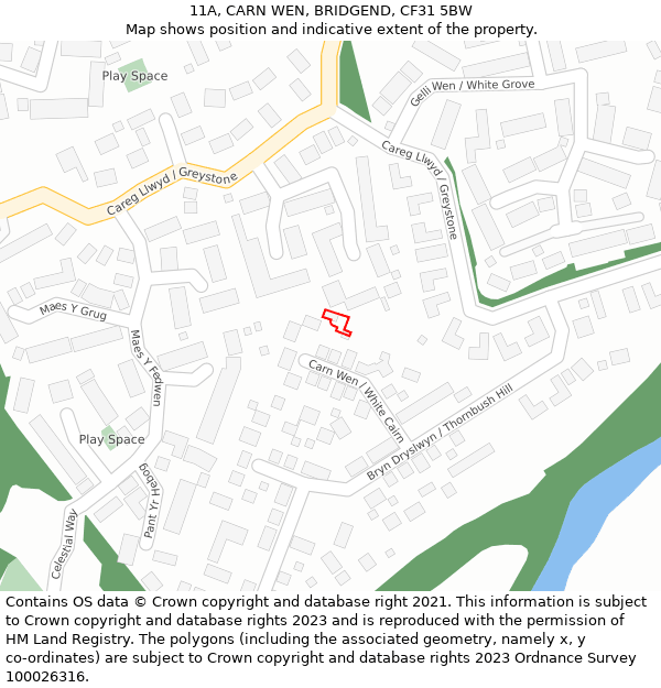 11A, CARN WEN, BRIDGEND, CF31 5BW: Location map and indicative extent of plot