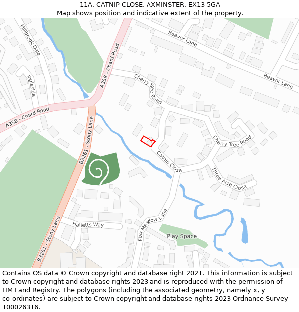 11A, CATNIP CLOSE, AXMINSTER, EX13 5GA: Location map and indicative extent of plot