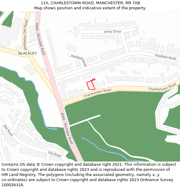 11A, CHARLESTOWN ROAD, MANCHESTER, M9 7AB: Location map and indicative extent of plot