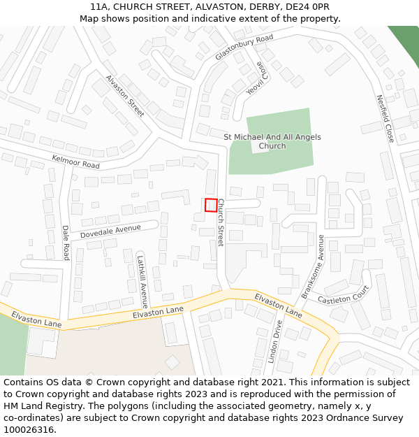 11A, CHURCH STREET, ALVASTON, DERBY, DE24 0PR: Location map and indicative extent of plot