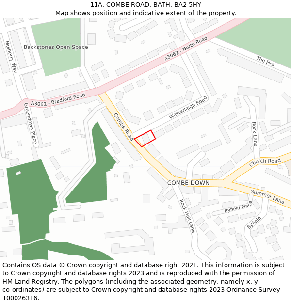 11A, COMBE ROAD, BATH, BA2 5HY: Location map and indicative extent of plot